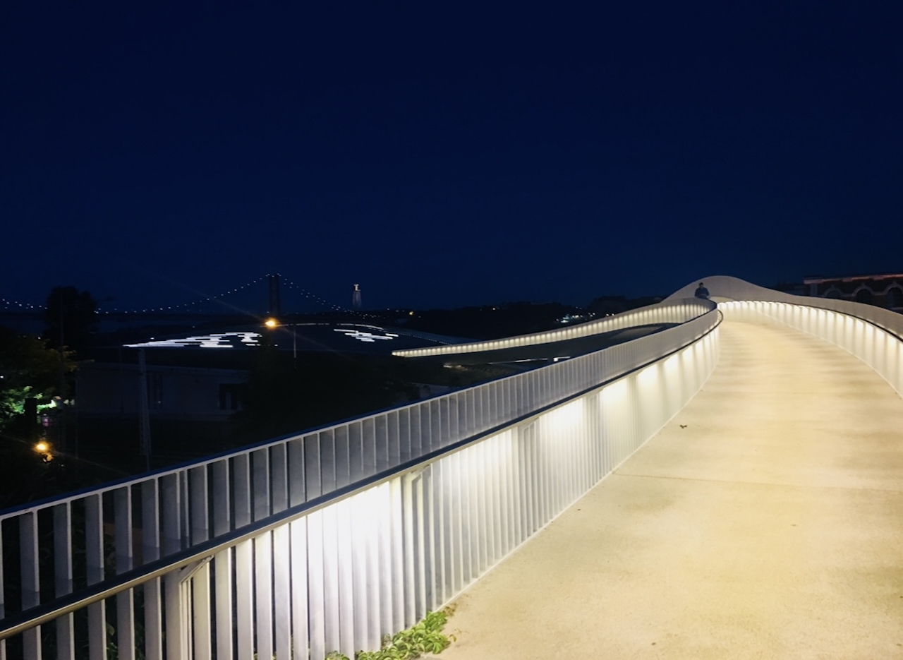 MAAT walkway in Lisbon at night during a solo evening by the river