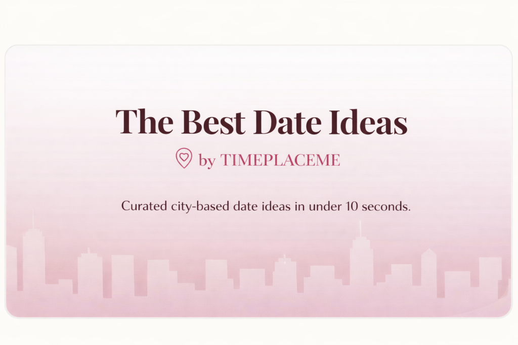 Banner for The Best Date Ideas by TIMEPLACEME, a tool for curated Lisbon date ideas and city-based date scenarios